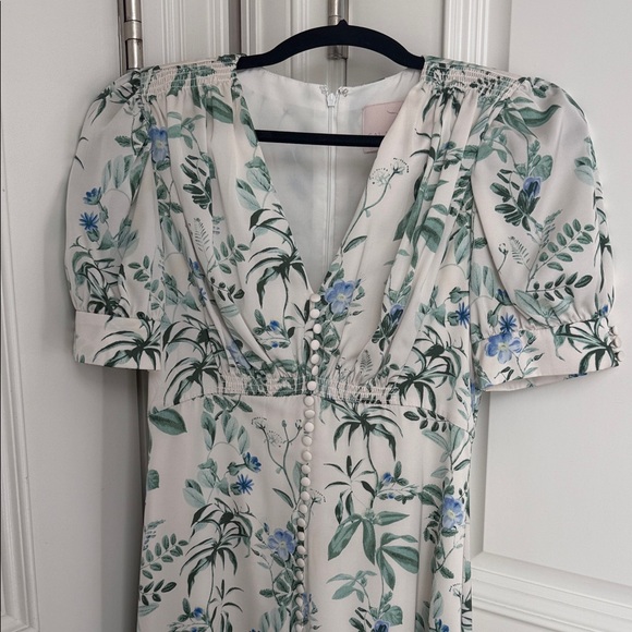 Gal Meets Glam Lauren Botanical Garden Midi Dress White Blue Green 4 - Picture 6 of 8
